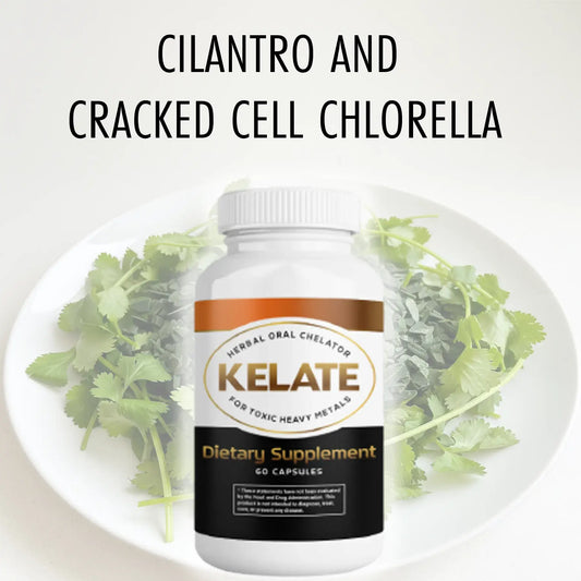 Metal Support Supplement featuring Kelate with Cilantro and Cracked Cell Chlorella in capsule form.