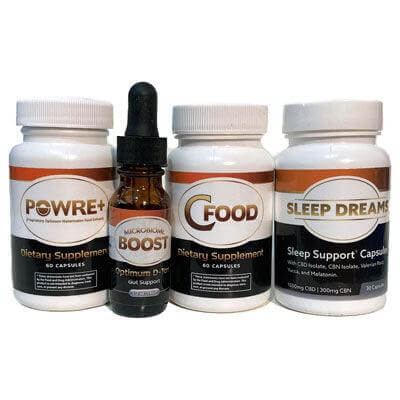 Energy Bundle featuring POWRE+, C FOOD, BOOST, and SLEEP DREAMS capsules for energy and sleep support.